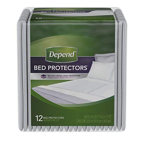 Depend Waterproof Bed Pads, Overnight Absorbency, 12 count, Disposable Underpads, 2 Packs of