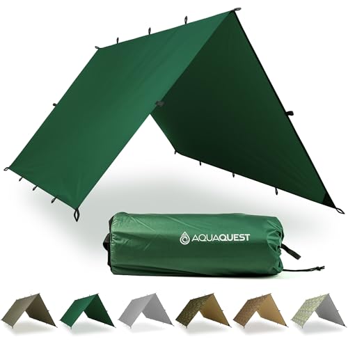 AquaQuest Safari Tarp &ndash; Lightweight Waterproof (5,000 mm) Seam-Taped Ripstop Rain Fly for Backpacking, Thru-Hiking & Hammock Camping &ndash; 13x10 Forester Green