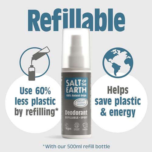 Salt of the Earth – Refillable Natural Deodorant Spray – 100% Natural Origin Ingredients - Vegan, Long Lasting Protection – Suitable For Women, Men & Kids - 100ml (Vetiver & Citrus) - Image 4