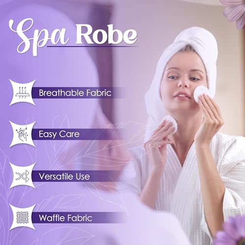 Waffle Knit Kimono Bathrobe for Women, 100% Cotton, Soft, Lightweight, Quick-Dry, Spa & Lounge Robe3