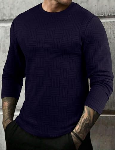 Image of JMIERR Mens T-Shirt Casual Stretch Solid Crewneck Short Sleeve Tees Textured Shirts