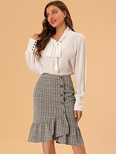 Allegra K Women's Plaid Asymmetric Fishtail Button Work Office Ruffle Pencil Skirt3