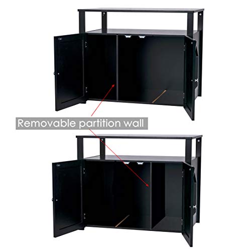 Good Life Double-Door Pet Crate Cat Washroom Hidden Cat Litter Box Enclosure Furniture Cat House Right Side Entrance with Table Home Nightstand Large Box Black Color