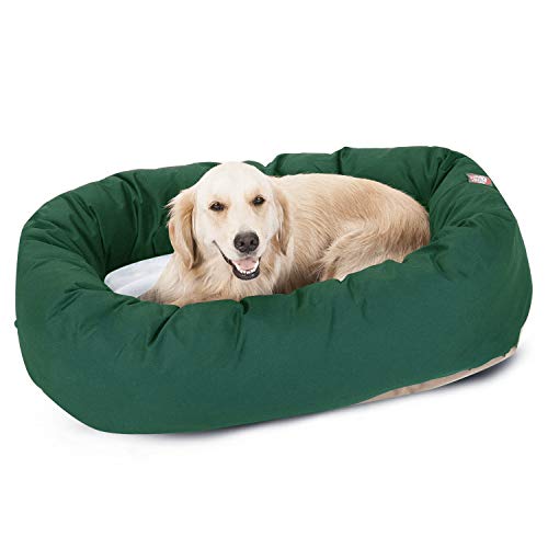 Image of 40 inch Green & Sherpa Bagel Dog Bed By Majestic Pet Products