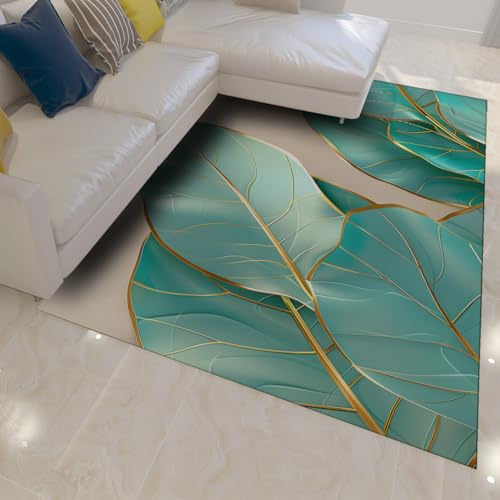 Tapis de chevet art abstrait lignes or et vert émeraude 60x90 - 3