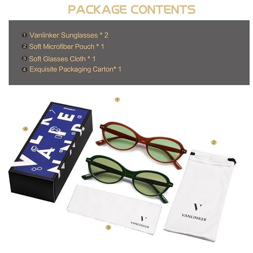 Image of VANLINKER Trendy Oval Polarized Sunglasses for Women Men Small 90s Style Retro Cat Eye Frame Narrow Sleek Design VL9847