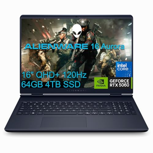 Image of Alienware 16 Aurora Gaming Laptop (16 inch QHD+ 120Hz, Intel 10-Core 7 240H (> i7-13620H), 64GB DDR5, 4TB SSD, NVIDIA GeForce RTX 5060 8GB), Backlit Keyboard, Wi-Fi 7, Ethernet, Webcam, Win 11 Home