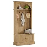 Tribesigns Garderobenständer mit Sitzbank und Schuhschrank, 4 in 1 Garderobe, 83x35x180cm, Flurgarderobe mit 5 Doppelhaken, Verstellbare Regalböden, Landhausstil, für Flur Eingangsbereich, Braun