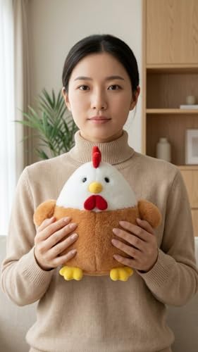 Image of 28 cm Super Soft Plush Hen Toy - Huggable Stuffed Chicken for Kids, Plushie for Room Decor & Birthday Gifting (White & Brown)