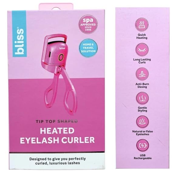 Bliss Heated Eyelash Curler Pink USB Rechargeable Quick Heating Long Lasting