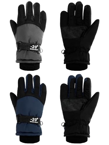 Image of SATINIOR 2 Pairs Kids Waterproof Winter Snow Gloves Ski Gloves for Boy Girl Outdoor Warm Thickening Snowboard