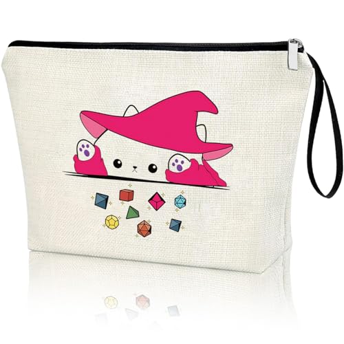 DnD Gift Cat Throwing Dice Dungeon Master Gift DnD Holding Zipper Bag Cosmetic Pouch Gamer Dice Bag Tabletop RPG Tabletop Games Role Playing Decoration for Girl Women