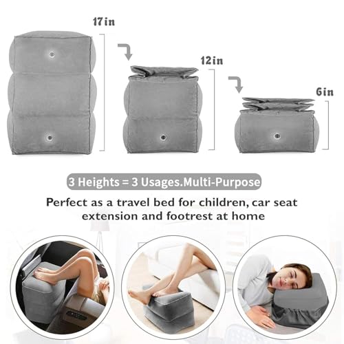 Image of Inflatable Air Travel Pillow Long Travel Footstool Seat Foot Rest Pillow Foldable for Flight Home Office Footstool Self-Inflatable Air for Adult Kids, Travel Leg Support with Storage Bag