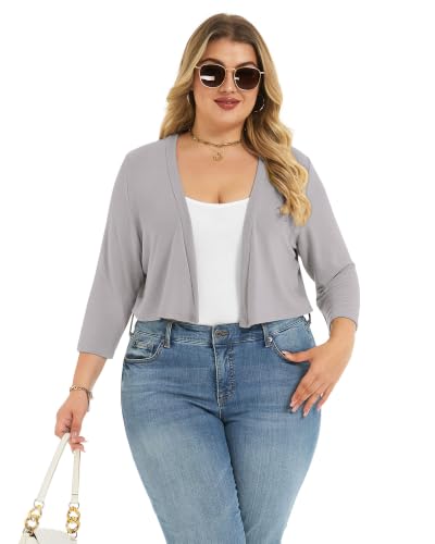 Image of Plus Size Shrugs for Women 3 /4 Sleeve Cropped Cardigan Knit Sweaters Open Front Bolero 2026