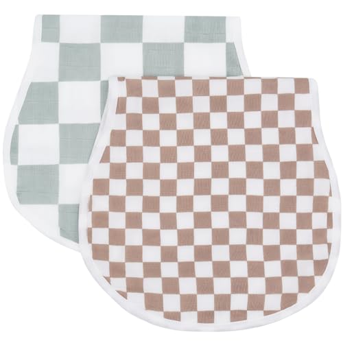 Image of LifeTree Muslin Baby Burp Cloths Sets for Unisex - 2 Pack Large 70% Viscose from Bamboo and 30% Cotton Burping Cloths for Newborn, Baby Girls and Boys (Checkered)