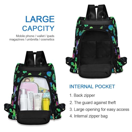 Image of Fustylead Neon Color Frogs and Water Lily Leaves Women Backpack Purse Anti-theft Lightweight Shoulder Bag