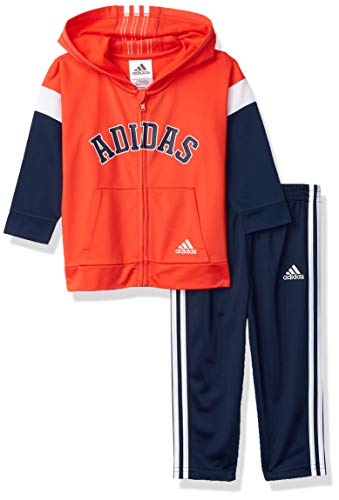 adidas Baby Boys' Li'l Sport Hooded Tricot Jacket & Jogger Clothing Set, Varsity Hi-Res Red, 9 Months