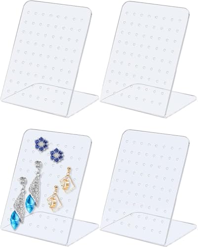 Image of Earrings Holder Acrylic Jewelry Display Rack Stud Earring Organizer for Woman Jewelry (72 Holes transparent pack of 4)