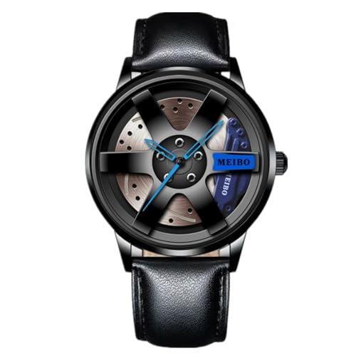 JOATVEE Relojes de rueda de coche para hombres, resistente al agua, de acero inoxidable, analógico, de cuarzo, deportivo, con llanta de coche, diseño de buje, para hombre, Cuero Azul, Correa JOATVEE Relojes de rueda de coche para hombres, resistente al agua, de acero inoxidable, analógico, de cuarzo, deportivo, con llanta de coche, diseño de buje, para hombre, Cuero Azul, Correa