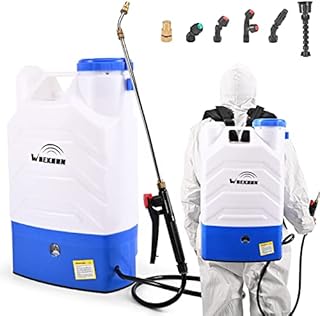 WOEKBON 4 Gallon Battery Powered Backpack Sprayer Electric Garden Pump Sprayer with Lithium Battery for Long Time Spray Brass Telescope Wand and Multiple Nozzles for Spraying Cleaning