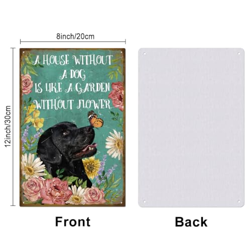 GLOBLELAND "A House Without A Dog is Like a Garden Without Flower" Vintage Black Dog Metal Warning Tin Sign Plaque Poster 8×12inch Retro Metal Wall Decorative Tin Painting Signs for Home Yards Farm - Image 2