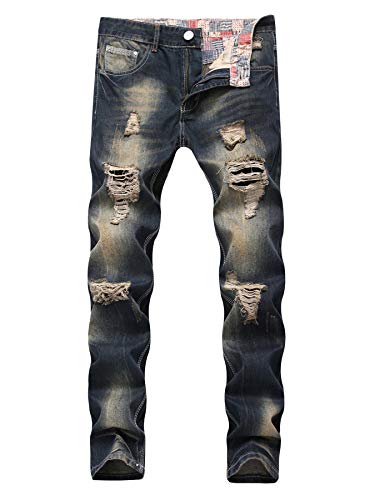 Andongnywell Men Ripped Slim Fit Stretch Denim Pants Destroyed Skinny Stretchy Distressed Tapered Leg Jeans Trousers