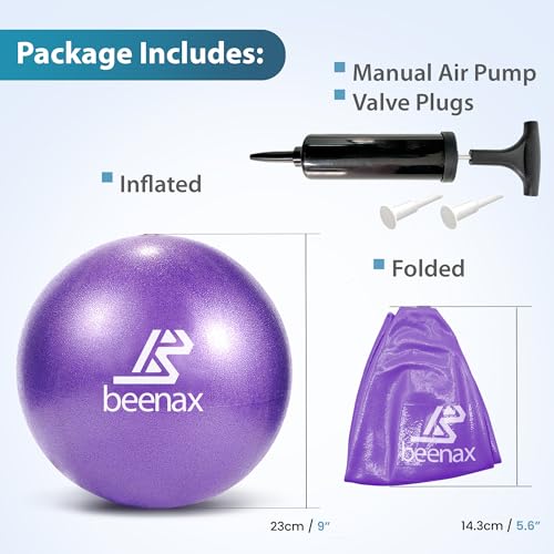Beenax 23cm Soft Pilates Ball, Pump Included - 9 Inch Exercise, Mini Barre, Gym Ball - Yoga, Pilates, Core Training, Physical Therapy, Balance (Home, Gym, Office) - Image 3