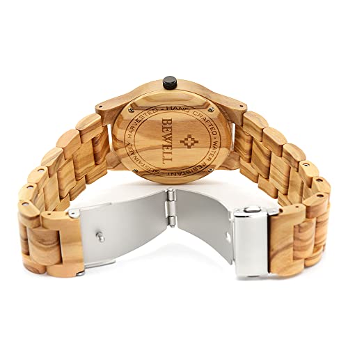 BEWELL ZS-W086B Wooden Watch Men Gifts Handmade Date Display Quartz Movement Analog Lightweight Wood Wrist Watches