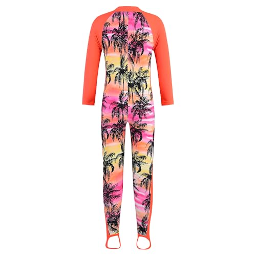 Image of TFJH E Girls Long Sleeve One Piece Swimsuit UPF 50+ Front Zipper Rash Guard Stirrup for Beach