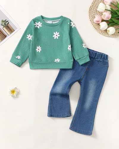 Image of Baby Toddler Girl Clothes Outfits Kids Sweatshirt Jeans Set Denim Pants Little Girls Clothes Toddler Outfit for Girls