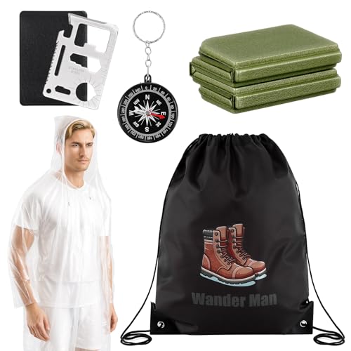 Namalu 5er Set Geschenke Wandern 1 Wasserdicht Wetterfest Sitzkissen Outdoor Faltbar 1 Kompass 1 Wundertüte für Erwachsene Wander Man Rucksack 1 Multitool Karte 1 Regenponcho Wander Geschenke Männer