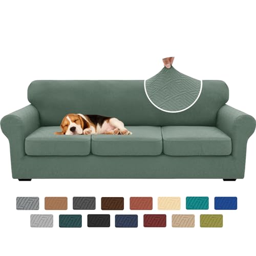 XINEAGE New 4 Pieces Extra Large Couch Covers for 3 Cushion Sofa Super Stretch Sofa Cover for 3 Large Seat Cushion Universal Slip Cover for Living Room (Pea Green), 91"-110"(3 Cushions)