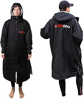 Kimyou changing robe waterproof windproof long sleeves | towel robe | poncho men, women or kids | keep you warm and dry for any outside activities | hooded towel adult | Unisex (M, Black on Grey)