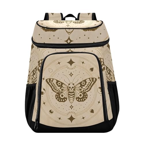 Skull Moon Moth Yellow Boho Cooler Backpack Cooler Insulated Leak Proof Lunch Backpack 36 Cans Waterproof Soft for Men Women Picnic Hiking Camping Beach