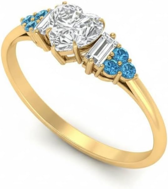Choose Your Gemstone Baguette Cluster Engagement Ring Yellow Gold Plated Heart Shape Side Stone Engagement Rings Matching Jewelry Wedding Jewelry Easy to Wear Gifts US Size 4 to 12