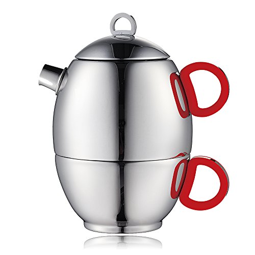 Minos Stunning Stainless Steel Teapot And Cup For One Set With Silicon Handle