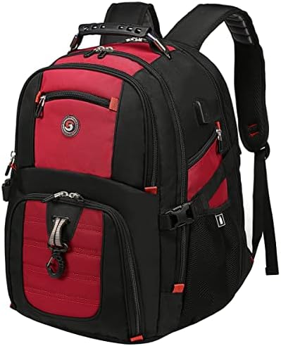 SHRRADOO Extra Large 52L Travel Laptop Backpack with USB Charging Port Fit 17 Inch Laptops for Men Women (Red)