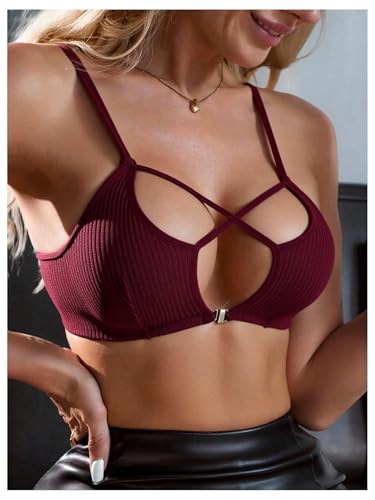 Image of SOLY HUX Front Closure Bras for Women Strappy Bralette Wireless Criss Cross Cut Out Knitted Everyday Bra