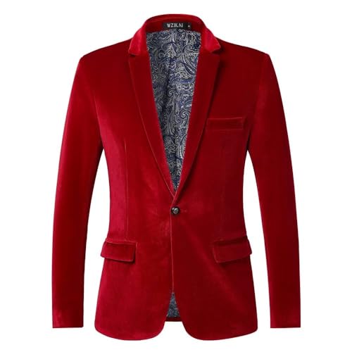 Men's Casual Velvet Blazer One Button Slim Fit Sport Coat Business Party Trendy Suit Jacket