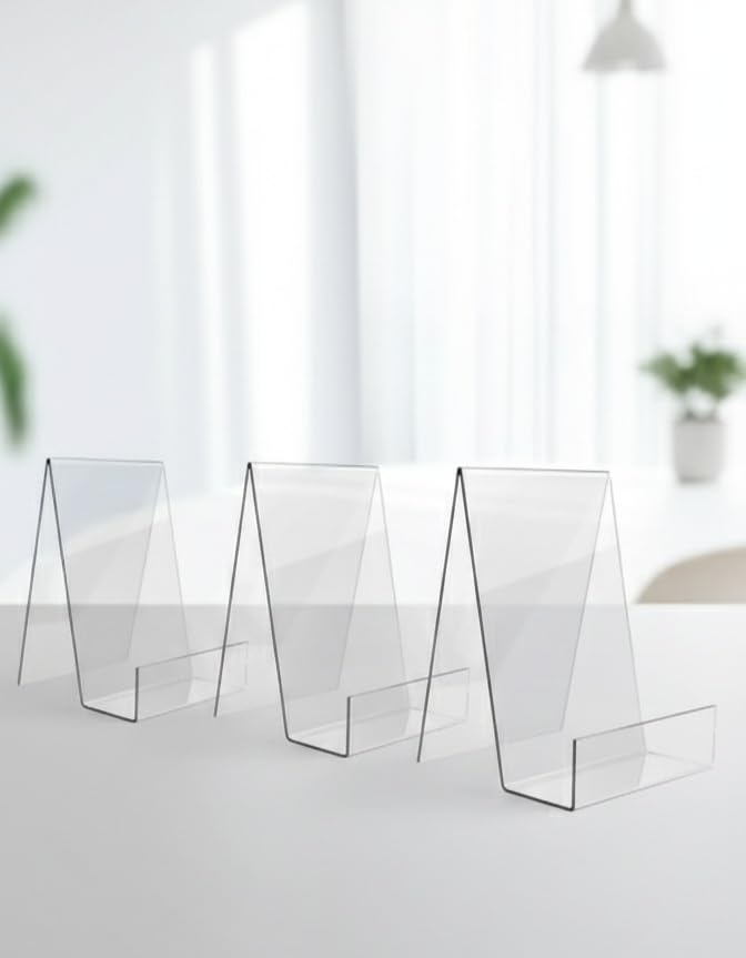 BIGIMALL Acrylic Book Stand with Ledge,3PC 6 Inch Clear Acrylic Display Easel Transparent Display Stand Holder Tablet Holder for Displaying Books,Magazine,Plate,Pictures,Artworks, CDs-image-37