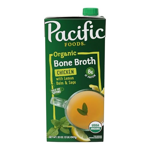 Pacific Foods Organic Chicken Bone Broth With Lemon Balm and Sage, 32 oz Carton