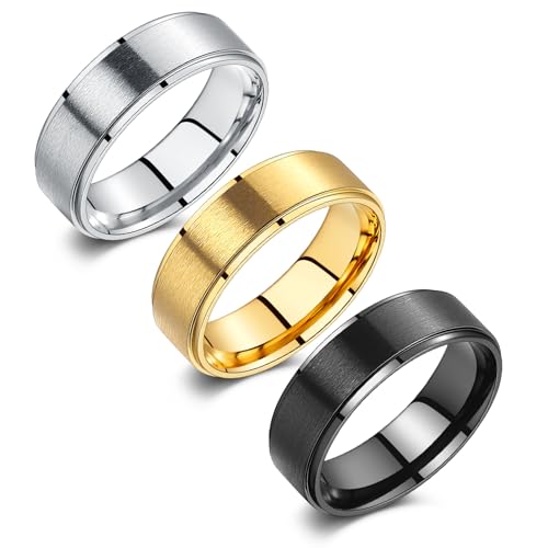 Corato 3Pcs Titanium Rings for Men 8mm, Black Gold Silver Mens Wedding Band Set Stainless Steel...