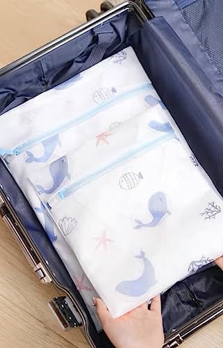 Image of Lukzer Mesh Laundry Clothes Washing Bag, Pack of 3 with Premium Rust Free Zipper, Store Dirty Clothes, Washing Bags, Blouse, Bra, Hosiery, Lingerie, Stocking, Jeans (Fish Prints)