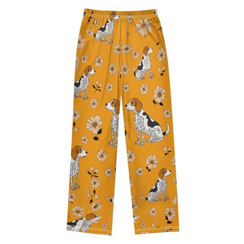 Beagle Daisy Flowers Print Boys Long Pants Soft Trousers Elastic Waist Kids Lounge Bottoms with Pockets S-XL2
