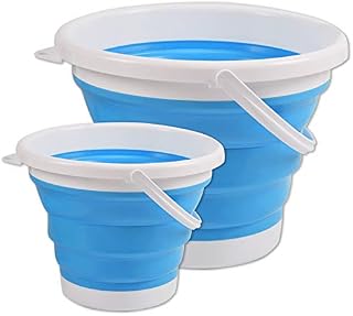 Collapsible Ice Bucket, 10 L (2.6 Gallon) and 5 L (1.3 Galllon) Space Saving Waterpot, Portable & Foldable Tub with Carry Handle for Camping, Travelling, Fishing, Camping, House Cleaning
