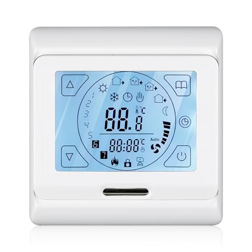 Digital Thermostat Raumthermostat Fußbodenheizung, LCD-Touchscreen, Thermostat Fussbodenheizung Elektrisch Programmierbar mit fühler 16A für Raumtemperaturregler, Heizungsthermostat, Unterputz