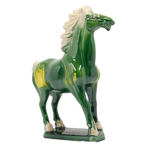 Ceramic Horse Sculpture -9 inch Hand Made Tang Tri-Color China Cultural Art Piece,Museum Collection Inspired Home and Office Decor (Green)