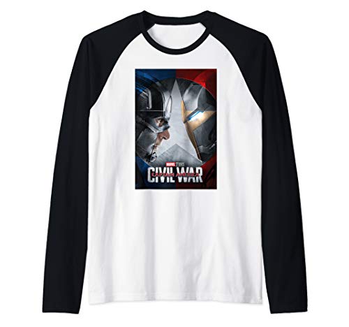 Marvel Civil War Captain America And Iron Man Poster Raglan Baseball Tee