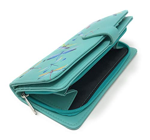 Shag Wear Dragonflies Large Women's Wallet Vegan Leather Teal 7"3