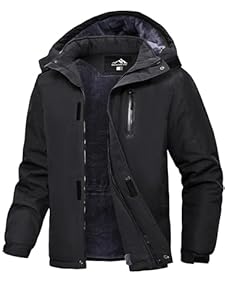 Peakwell Herren Fleece Futter Winterjacke Warme Arbeitsjacke Outdoor Wandernjacke Wasserdichte Übergangsjacke mit Mehrfachtasche, Schwarz, 3XL